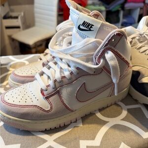 Nike White and Red High-Top Sneakers